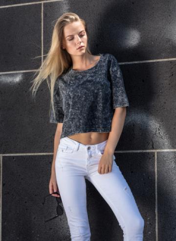 Build Your Brand Womens Acid Washed Cropped Tee
