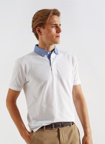 AQ007 Mens chambray button-down collar polo