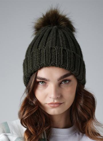 Beechfield Verbier Fur Pop Pom Chunky Beanie