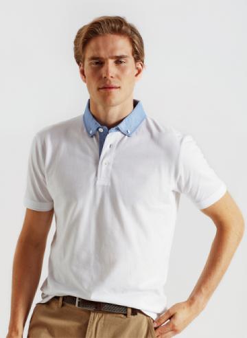 AQ007 Mens chambray button-down collar polo