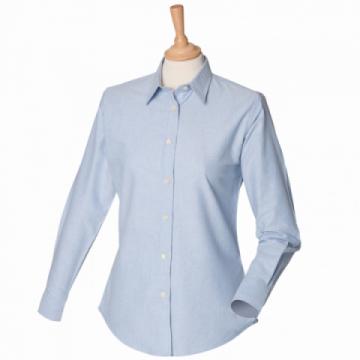 HB511 Henbury Womens Classic Long Sleeve Oxford Shirt - Blue HB511 Henbury Womens Classic Long Sleeve Oxford Shirt - Blue
