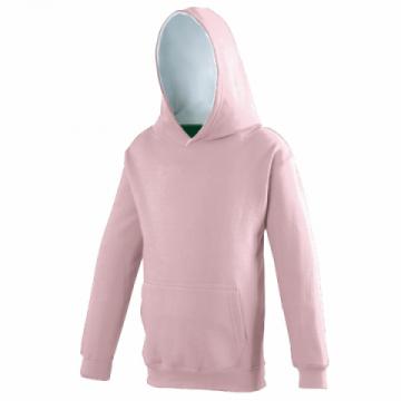 AWDis Just Hoods Kids Varsity Hoodie - Baby Pink / Arctic White AWDis Just Hoods Kids Varsity Hoodie - Baby Pink / Arctic White