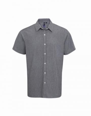 Premier Microcheck (Gingham) Short Sleeve Cotton Shirt PR221 - Black / White Premier Microcheck (Gingham) Short Sleeve Cotton Shirt PR221 - Black / White