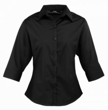 Premier Womens ¾ Sleeve Poplin Blouse - Black Premier Womens ¾ Sleeve Poplin Blouse - Black