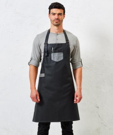 Premier Division Waxed-look Denim Bib Apron With Faux Leather Premier Division Waxed-look Denim Bib Apron With Faux Leather