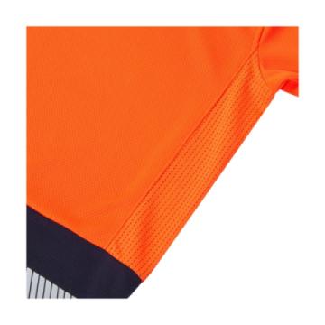 blue sphere essentials hi vis eco two tone coolair orange t shirt detail close up shot