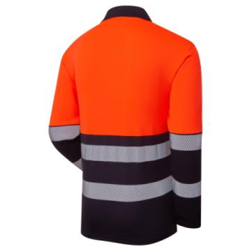 ess600 essentials hi vis eco coolair long sleeve polo orange navy back