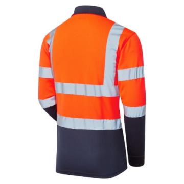 shv 30l891 hi viz two tone long sleeve bird eye polo shirt orange navy back