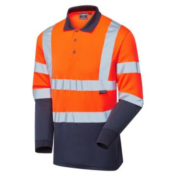 shv 30l891 hi viz two tone long sleeve bird eye polo shirt orange navy front