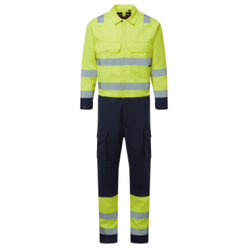 srf 401 weld tex hi vis fr and anti static coveralls yellow navy front